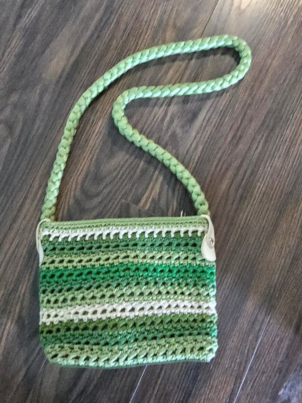LUXY Boho Style Shades of Green Striped & Braided Shoulder/Crossbody Bag NWOT